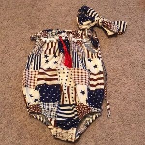 Red, white & blue Patchwork Romper